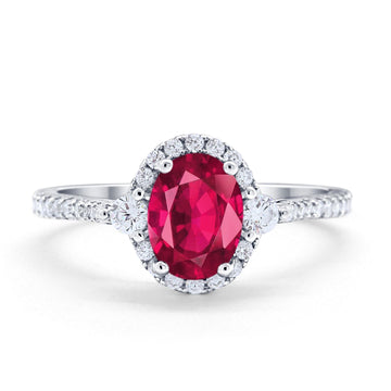 Art Deco Oval Wedding Engagement Ring Simulated Ruby CZ 925 Sterling Silver
